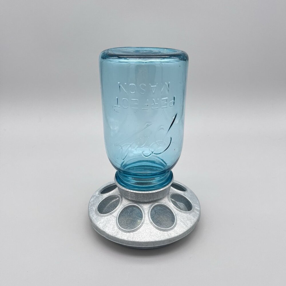 Chicken Feeders 9" Tall Unique Candy Dish Blue Ball Mason Jar Bird Feeder - Picture 2 of 7